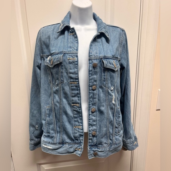 Old Navy Distressed Denim Jacket Womens Small - Picture 1 of 9